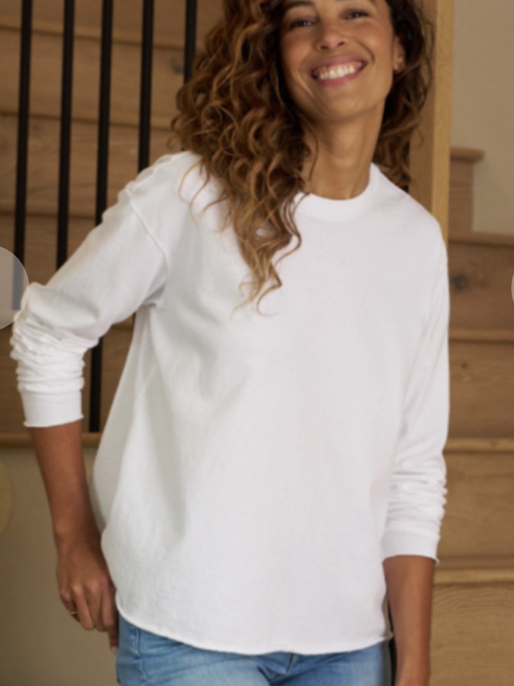 Frank & Eileen Peyton White Crewneck Long Sleeve Top